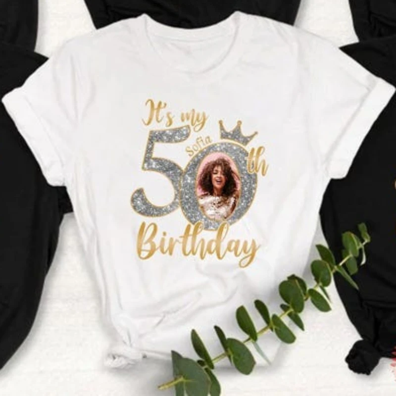 It's My Custom Photo Birthday Crewneck Shirts Queen Gift Fashion Printed T-shirt Tops Regular Short Sleeve Trending Streetwear
