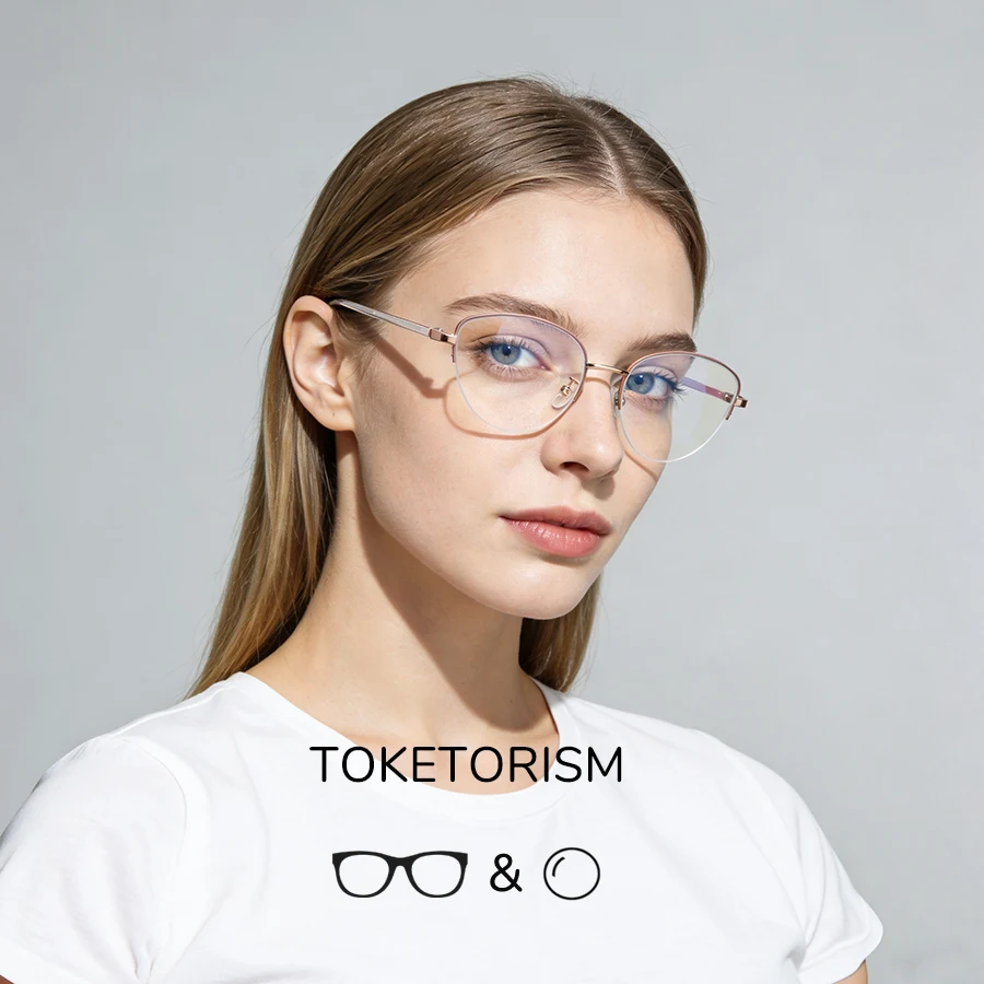 

Toketorism Half Frame Prescription Glasses Anti Blue Photochromic Eyeglasses Custom Multifocal Lenses
