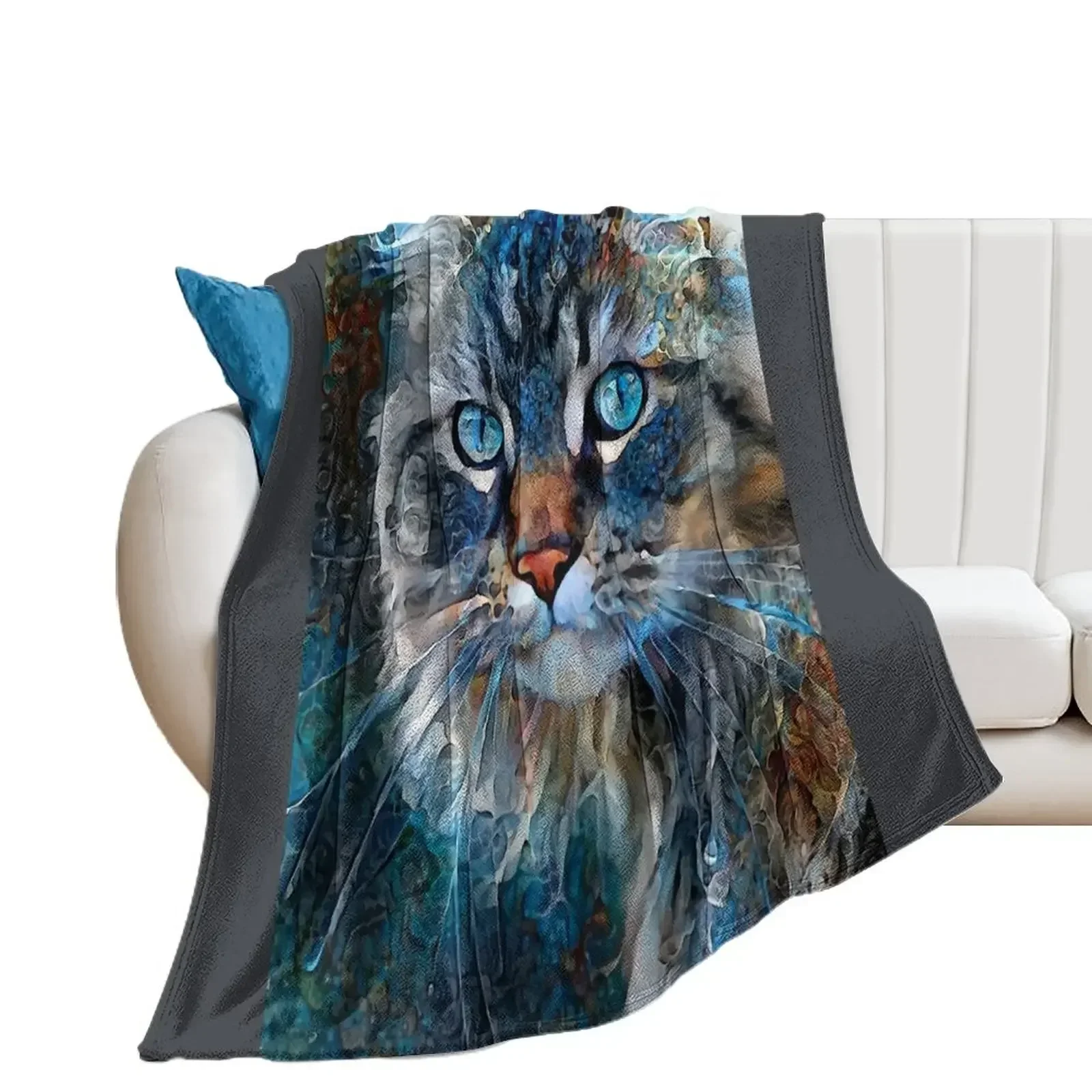 Rutger, cat, chat, cat, kitten, lea roche paintings Throw Blanket Hair warm winter Shaggy Blankets