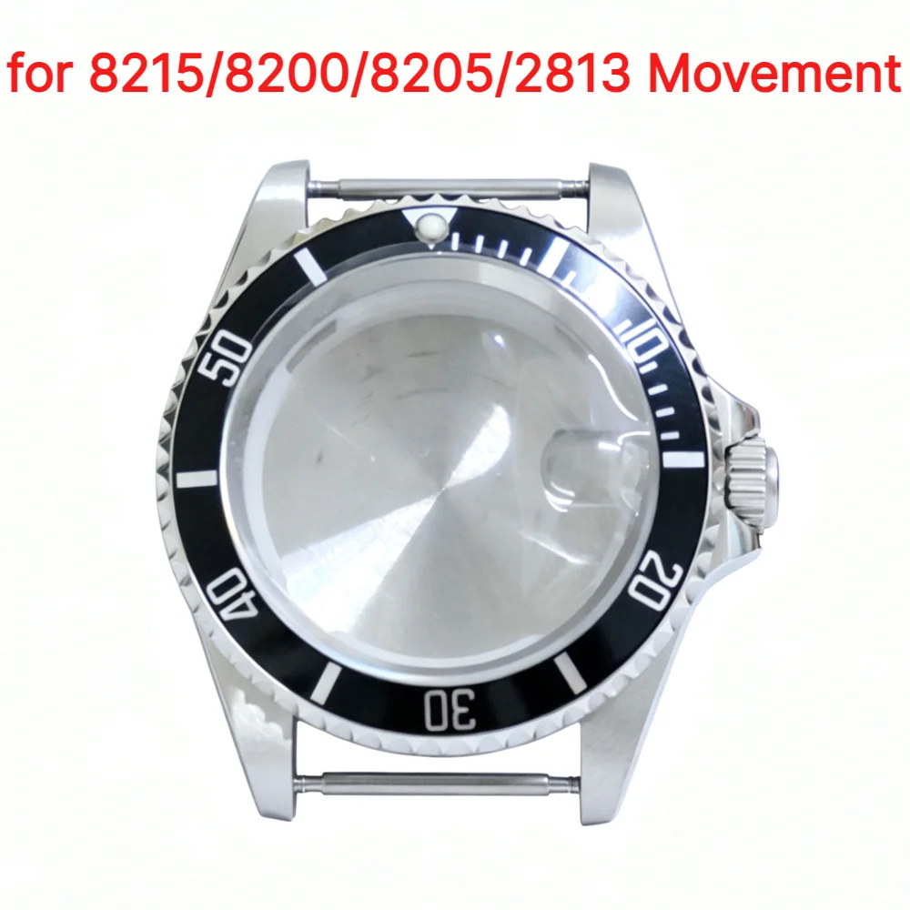 40MM Stainless Steel Watch Case Aluminum Bezel Sapphire Magnifier for 8215/8200/8205/2813 Movement Replacement Parts