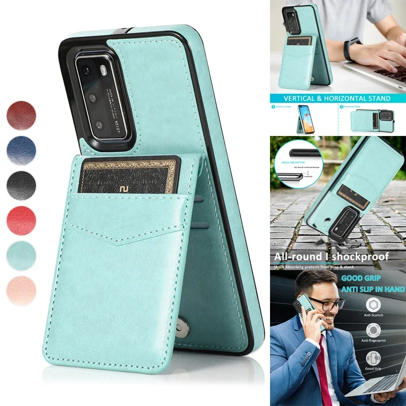 Wallet Business Card Slot Holder Leather Cover  For Huawei P40 P40 Pro P40 Lite P30 Mate 40 40 Pro 30 Lite 20 Magnetic PU Case