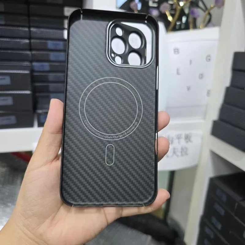 For iPhone 16 Pro Max ,16 Pro Case Magnetic Real Kevlar Ultra thin Anti-Slip Genuine Aramid Fiber Slim Camera Lens Stand Cover