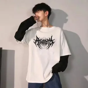 2024 الصيف الجديد أسود باهت مطبوعة تي شيرت أعلى على الطراز الكوري فضفاض صالح قطعتين الوهم طويل الأكمام تي شيرت نسائي بالجملة أفضل 12 ملابس كورية مبيعا بالجملة - رقم 5