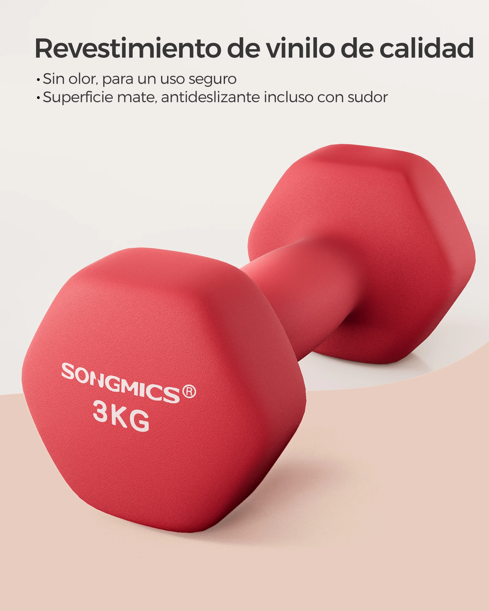 SONGMICS Set de 2 Mancuernas Hexagonales de Neopreno, 2 x 3 kg, con Barras, Entrenamiento en Casa, Rojo