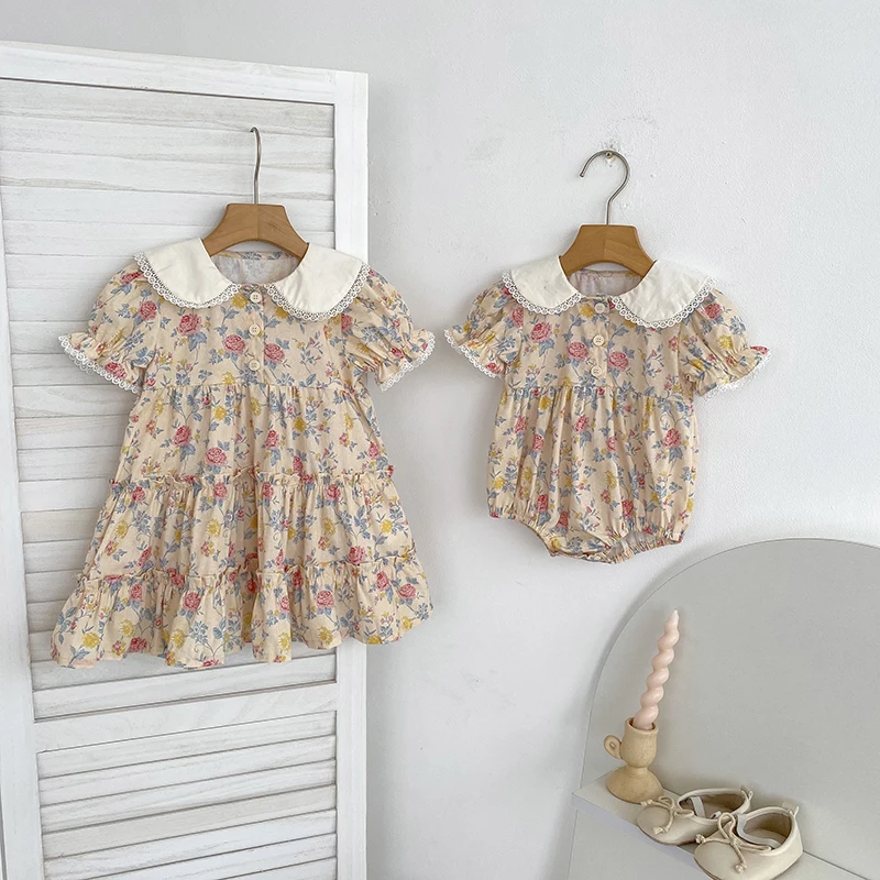 2026 Neues Mädchenkleid für den Sommer 2-6 Jahre Kurzarm-Kleid mit Blumenmuster Gerüschter Kragen Süßes Baumwollkleid – Detail 17