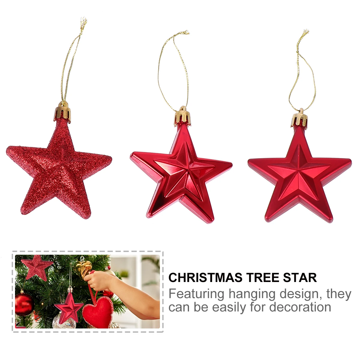 

18 Pcs 7cm Christmas Five pointed Star Decorations Plastic nament for Home Office Hotel School Store Christmas Tree