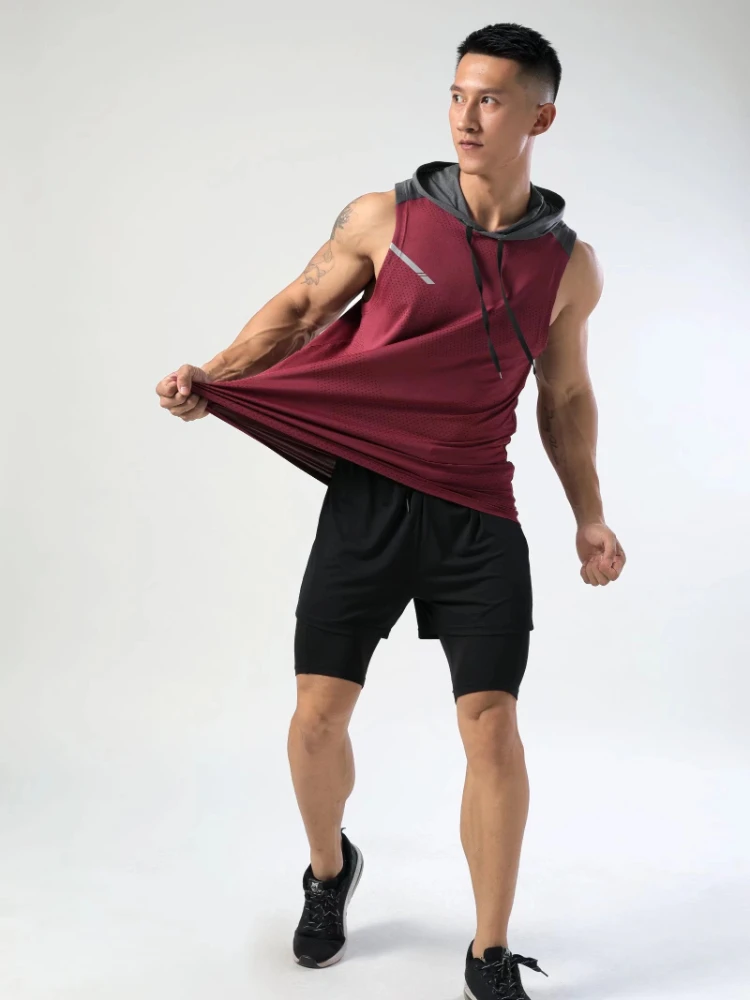 2023 New Mens T Shirt Gym Fitness Casual Sleeveless Men's Hooded Slim Vest Basketball Sports Running Vest Sport Running Tops image 4