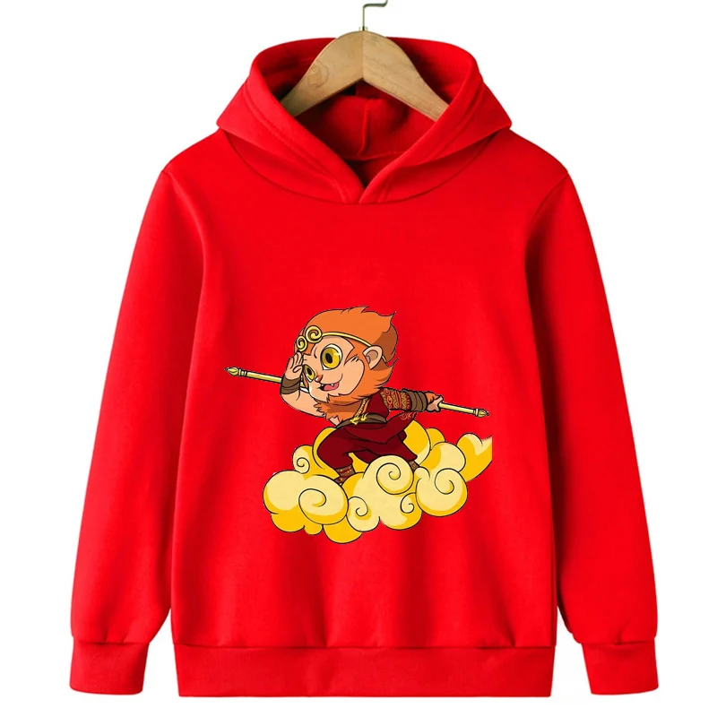 New Chinese Classical Mythology Monkey Print Kids Boys Hoodies Sweatshirts for Autumn Coats Teenager Boy Clothes Kid Girls Tops