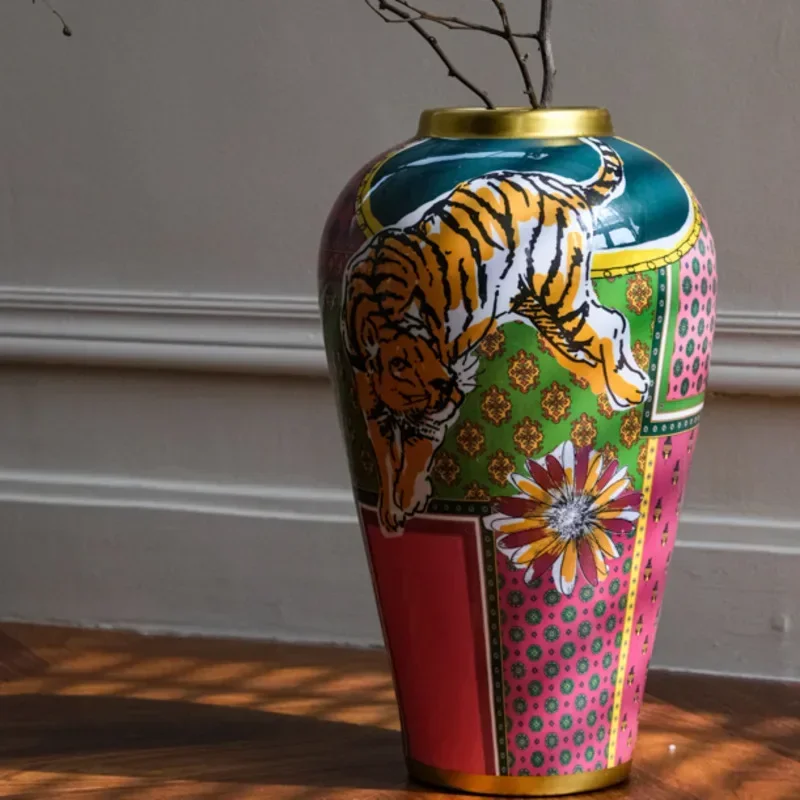 HandPainted Tiger Decorative Vases Modern Porch Flower Holder HighEnd Business Gift & Home Decoration for Style Lovers