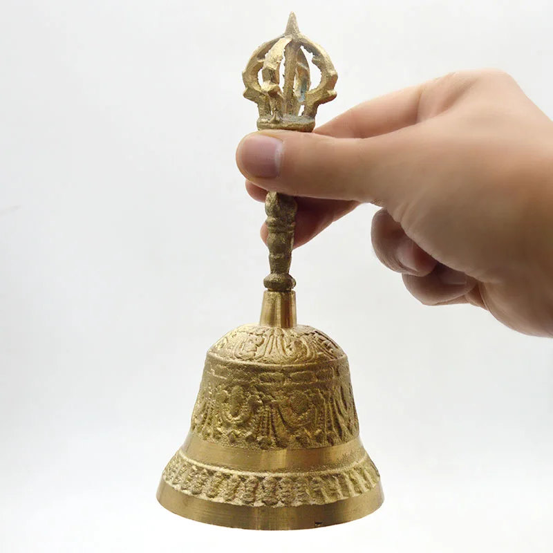 100% Brass Handicraft Large Engraved Hand Bell Produces Loud and Clear Sound School Meditation Church Bronze Bell Creative Gift