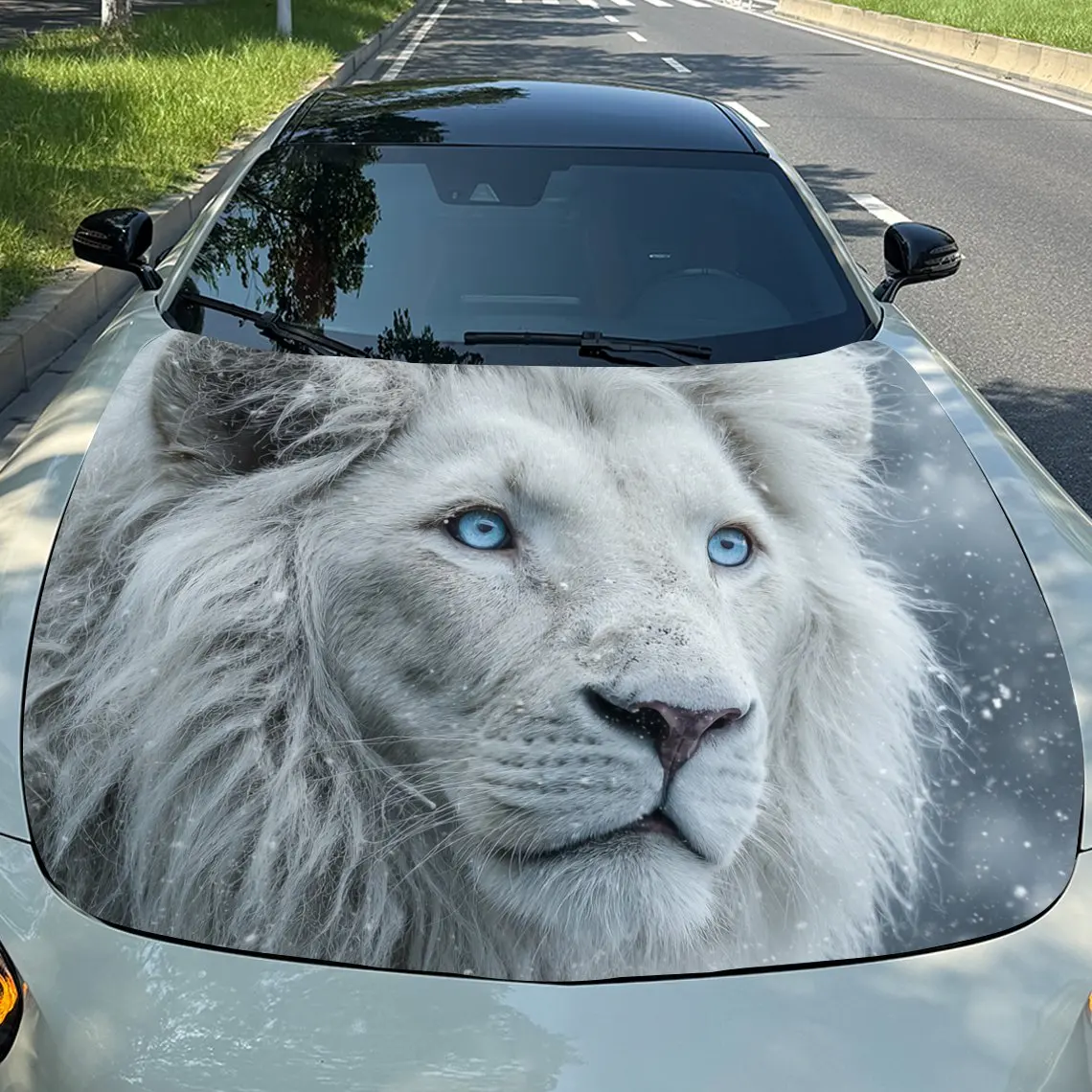 

Car Decals Graceful White Lion with Striking Blue Eyes Car Hood Sticker, Waterproof Self - Adhesive Vinyl Graphics Decals, Decor