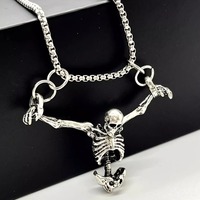 Halloween Dark Skull Pendant Necklace Retro Gothic Adjustable Chain Alloy Necklace Punk Human Skeleton Jewelry Pendant Chain