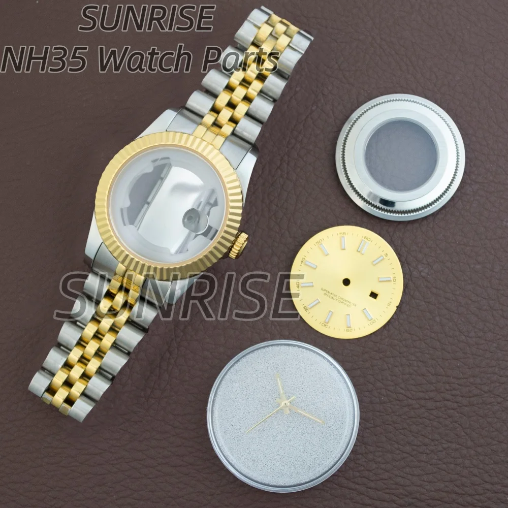 33 مللي متر الفاخرة الفضة الذهب الفولاذ المقاوم للصدأ ساعة نسائية حزام الهاتفي الأيدي الياقوت الزجاج مقاوم للماء لحركة Datejust NH05 #4