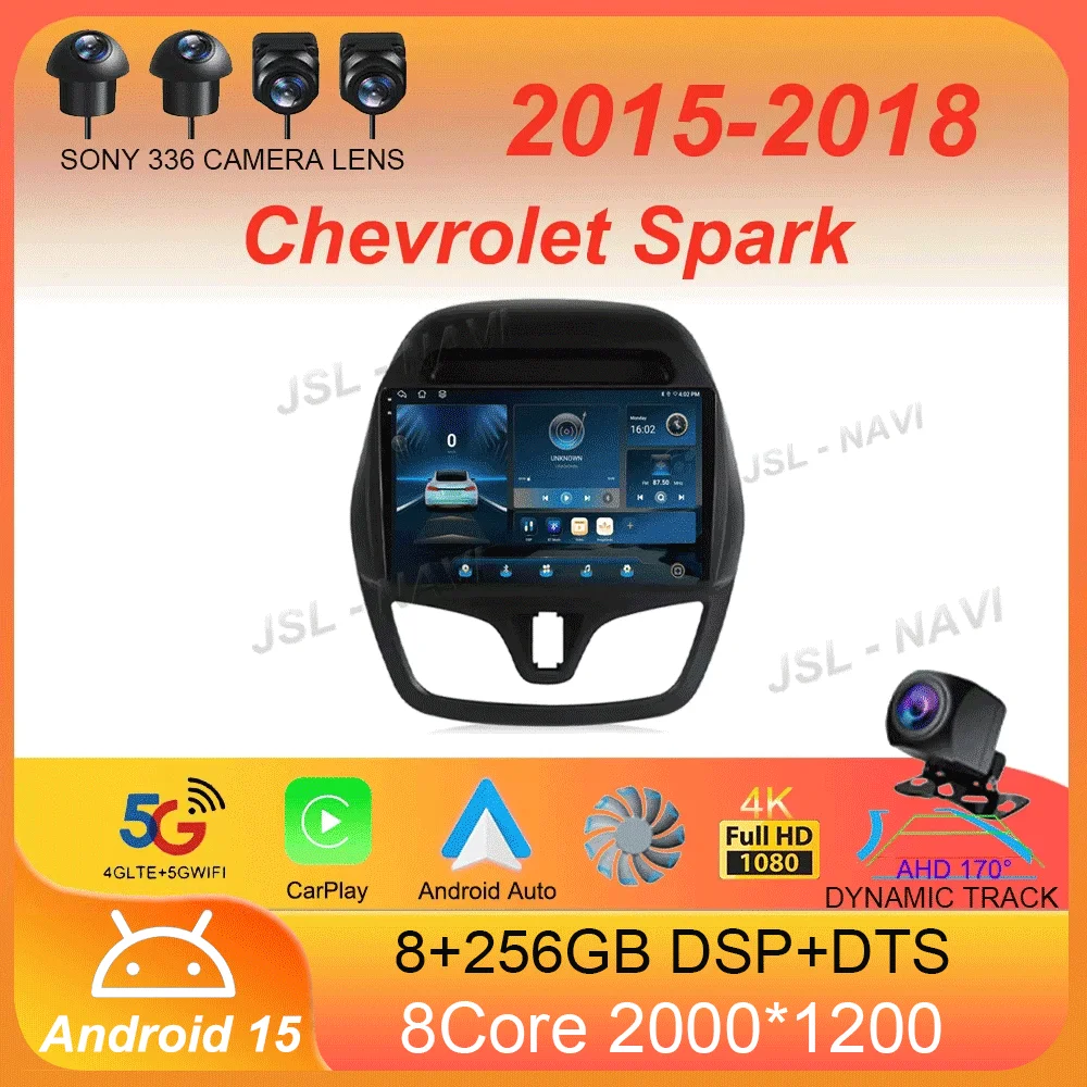 For Chevrolet Spark 2015 2016 2017 2018 Android15 Carplay Auto WIFI+4G Car Radio Multimedia GPS Player WIFI+4G Stereo Audio DSP