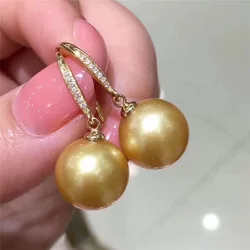 Charming Pair Of 16mm Gold Shell Freshwater Pearl Earring  pearl earrings  earrings for women  925 sterling silver  dangle