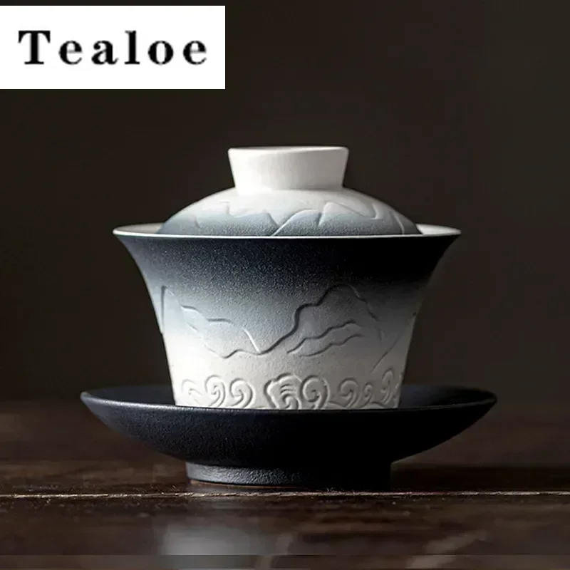 Gradual Mountain and Sea Travel Three Talent Cover Bowl Tea Cup, Single Household Ceramic, Not Hot to Hand, Respecting Tea Bowl,