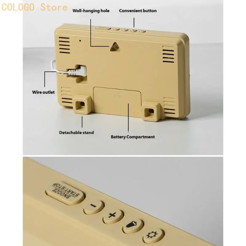 Upright LED Digital Alarm Clock Showing Time, Day, Temperature and Air Moisture, with Upper Controls and USB Connection D0LD