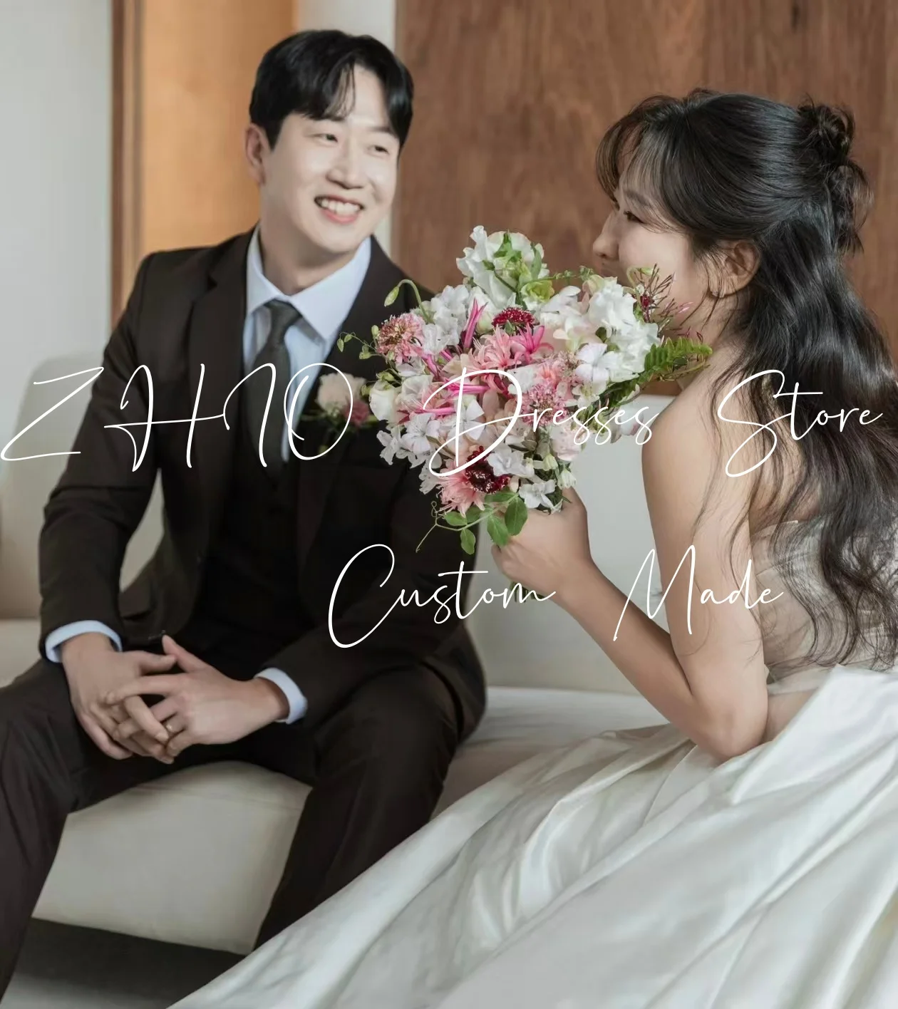 ZHIO Princess White Taffeta Wedding Dress Strapless Corset A-Line Korea Photo Shoot Bridal Reception Gown Customized 웨딩드레스