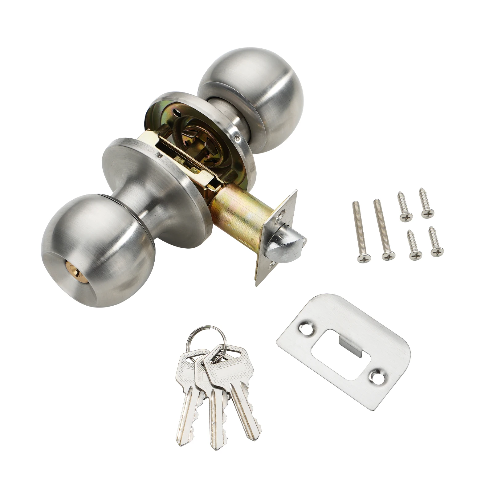 

Viladepot Stainless Steel Door Lock Ball-Shaped Door Handle Lever Round Base Bedroom Bathroom with Keys