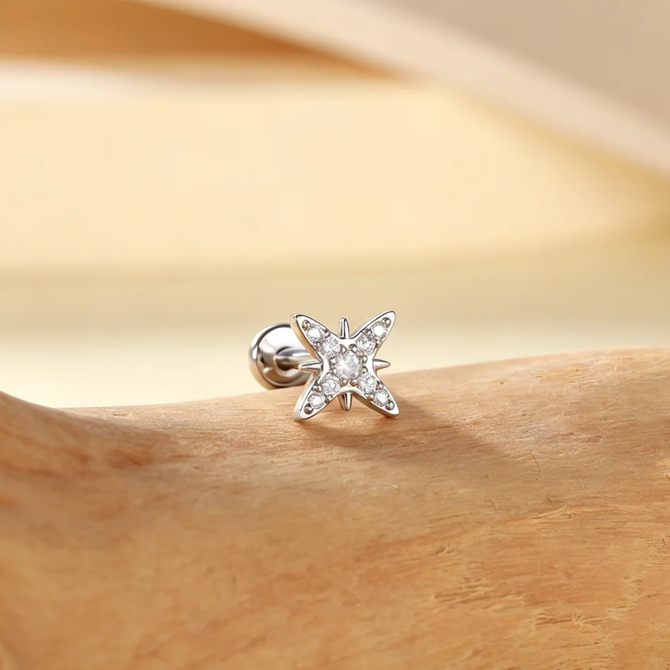 1 Stück Edelstahl Zirkon Ohrstecker mit Innengewinde, Blumen-Labret, Helix Tragus Körperschmuck – Detail 7