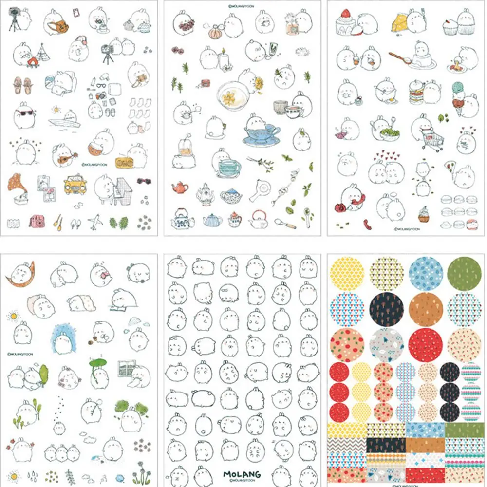 Cartoon Hand Ledger Flat Transparent Hand Ledger Stickers Silly Cute Round Roll Rabbit Diary Waterproof Decorative Stickers