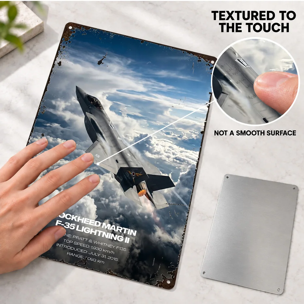 Lockheed Martin F-35 Lightning Ii Aircraft Textured Metal Poster Personalized Aluminum Sign Modern Wall Art For Man Cave Decor