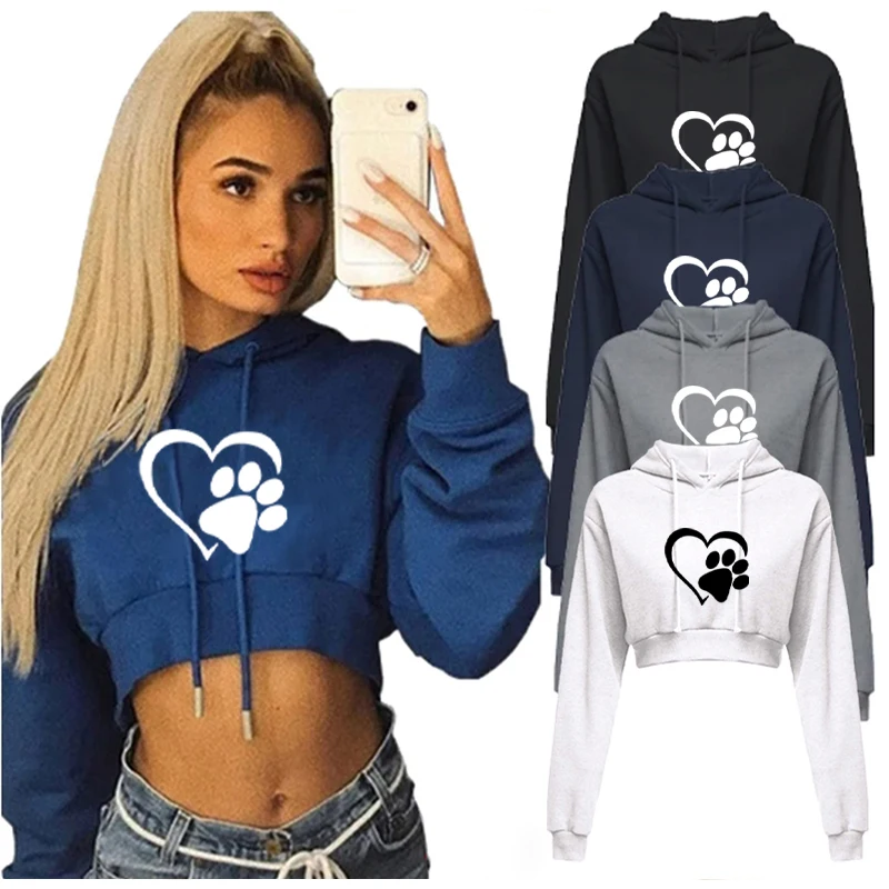 New Fashion Women Print Hoodies Crop Tops Vintage Print Harajuku Classic Hooded Casual Pullover Sisters's Hip hop Fashion Tops