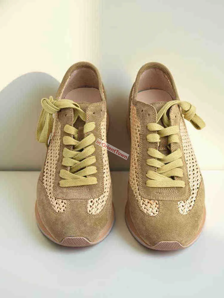 Retro Breathable Woven Sports Casual Mesh Shoes for Men Summer Training Sneakers Top Layer Genuine Cowhide Soft Sole Shoe OA023