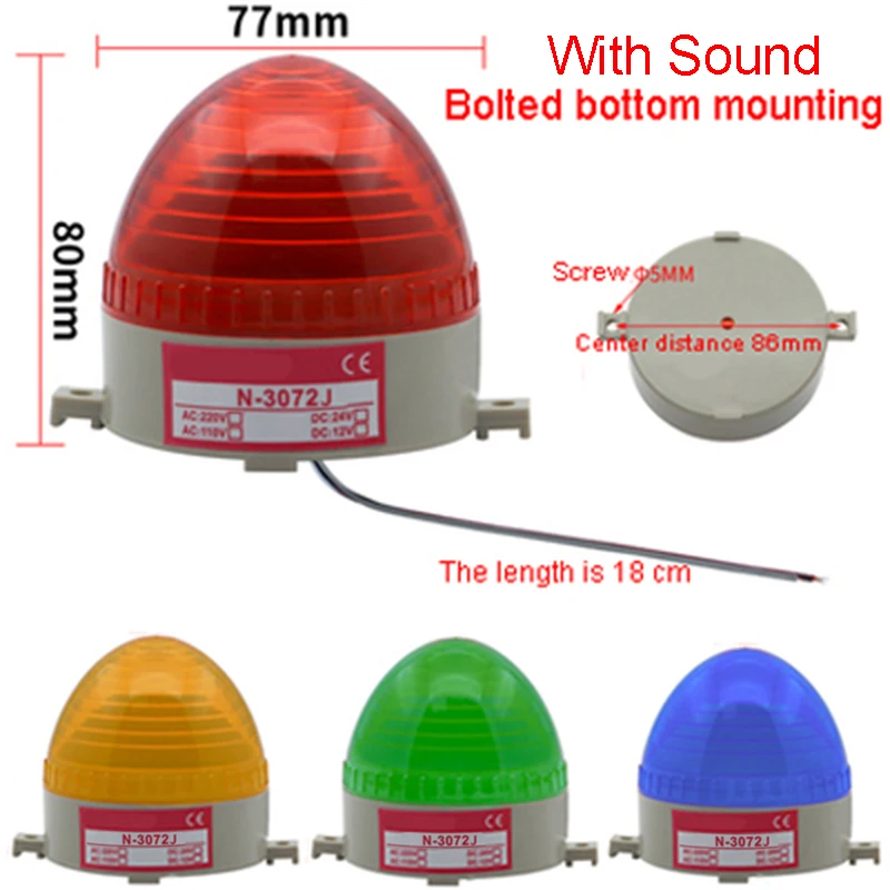 LEDフラッシュアラームランプ,音付き,小さな警告灯,ボルト取り付け,赤,黄,緑,青,N-30721J, 1個