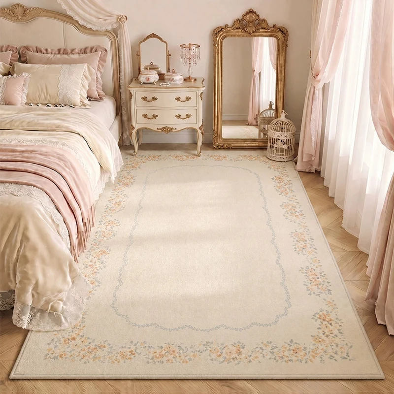 Girl Style Carpets for Living Room Cream Style Bedroom Decor Carpet French Gentle Floral Bedside Rug Fluffy Soft Home Floor Mat