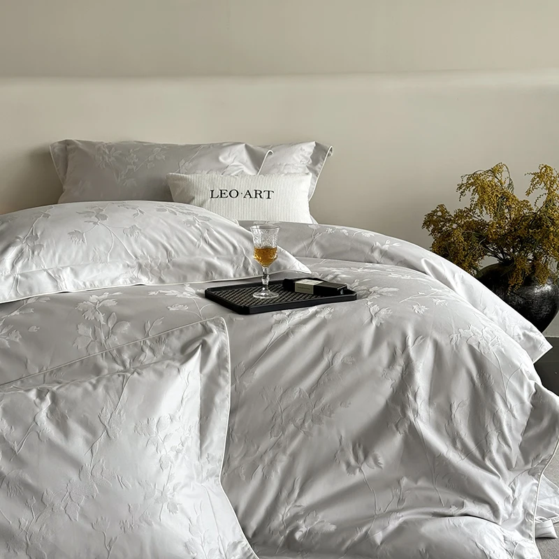 

Жаккардовый комплект постельного белья из египетского хлопка премиум-класса, роскошный пододеяльник королевского размера, размер плоской/приталенной простыни, наволочки, 4 шт.