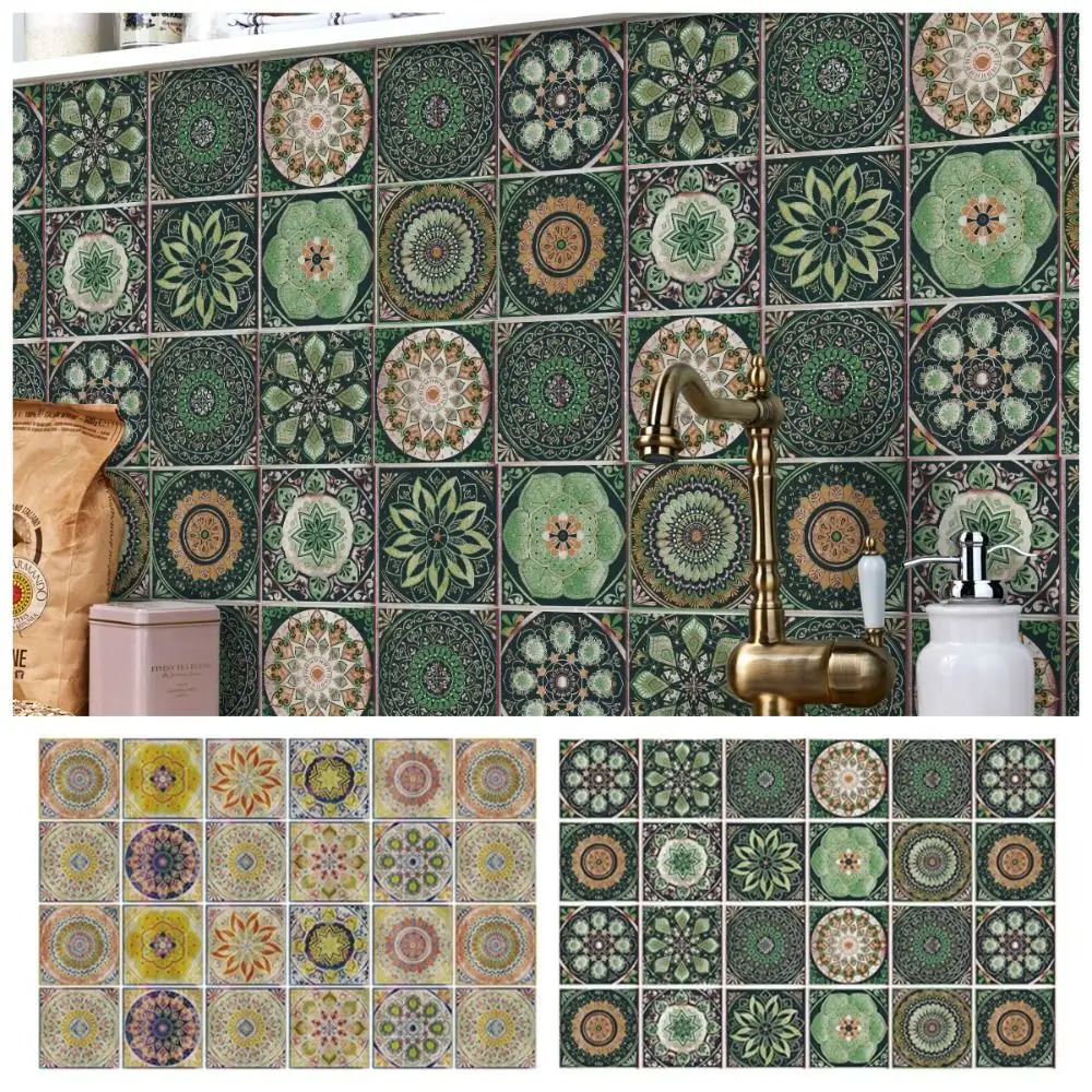 

24Pcs/Set Mandala Style Ceramics Wall Sticker 10/15/20cm Vintage Peel & Stick Art Wall Decals Self Adhesive Non-slip
