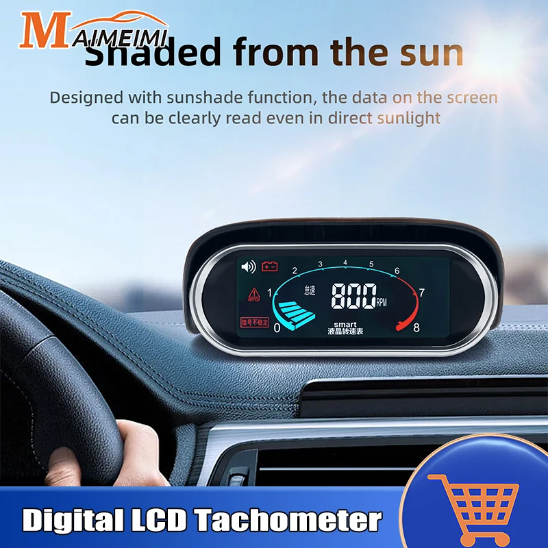 Universal Auto Digital LCD Tachometer Diesel Gasoline Engine Tach Gauge Car Smart RPM Gauge With Voltage + Speed Alarms 12v 24v