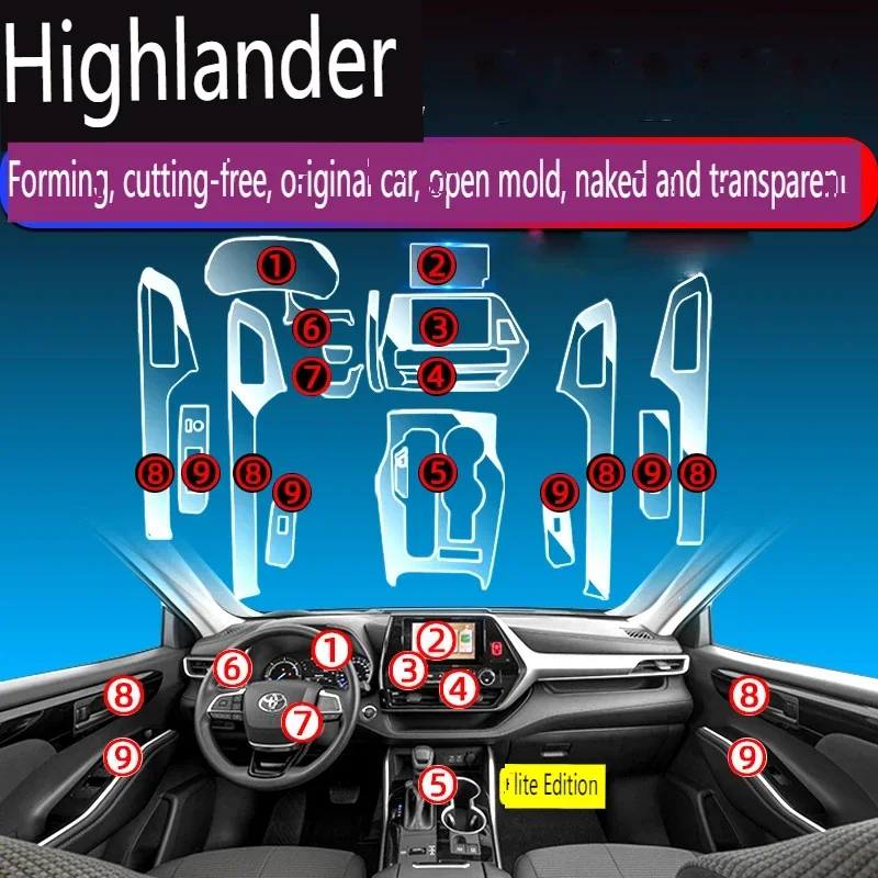 

Tpu Transparent Film for Toyota Highlander Car Interior Sticker Center Console Dashboard Screen Protection Film Accessories