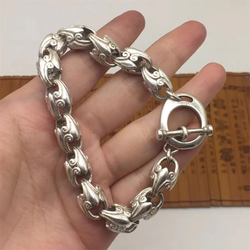 

Jia Le/ Tibetan Silver Handmade Imitate Ancient Open String Good Luck Bracelet Men and Women Fashion Personalized Jewelry Gift