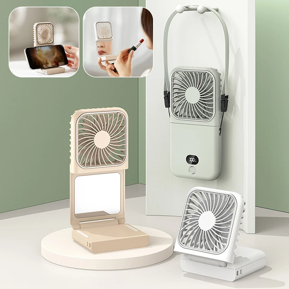 Mini Desk Fan Foldable Phone Stand Portable USB Rechargeable Hands-Free Lightweight Home Travel Amping Hiking Cooling Fan