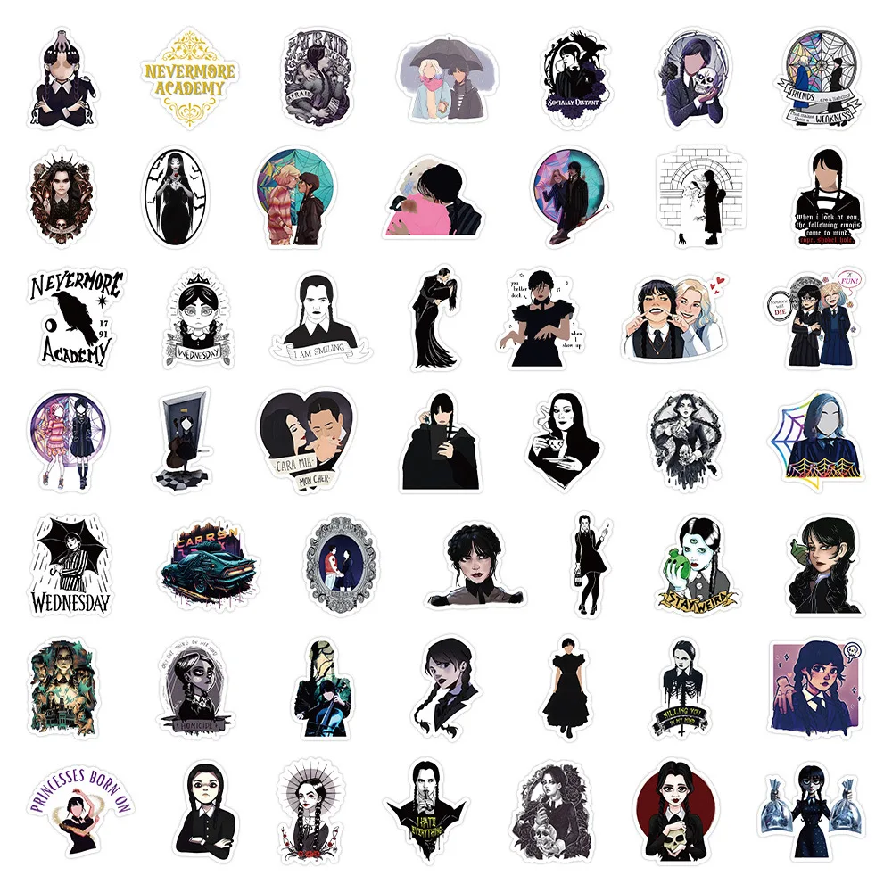 10/50Pcs Popular Nevermore Academy Wednesday Stickers Addams Scrapbook Phone Luggage Graffiti Guitar Decal Tv Series Stickers