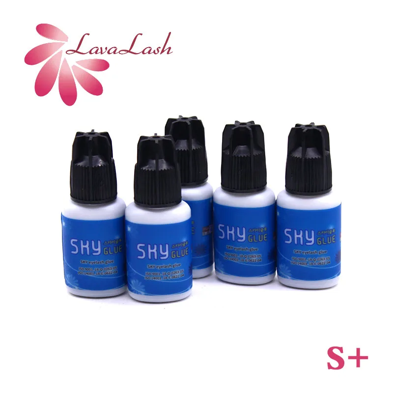 5 bottiglie corea Sky Glue S + per extension ciglia adesivo 5ml tappo nero strumenti per colla per ciglia finte trucco di bellezza professionale