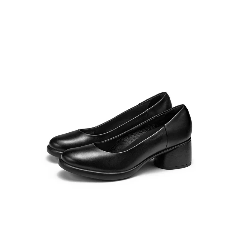 

Designer Ladies Cowhide Shoes Danish Style Single High Heel 5cm Leather Footwear Versatile Slip-On Miniature Leather Shoes