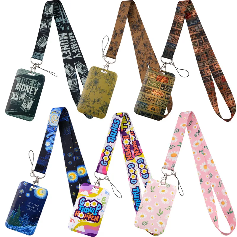 

Винтажный ремешок для телефона и держатель для карт с изображением «Звездная ночь» Ван Гога, для студенческих, транспортных, рабочих и спортивных пропусков, а также для бейджей