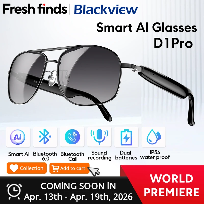 

【World premiere】Blackview D1 Pro AI Smart glasses Bluetooth Call Open sound field voice assistant IP54 UV protection Glasses