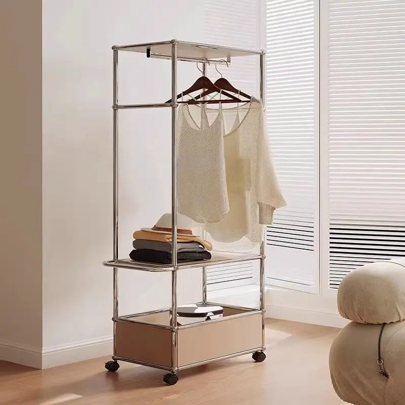 USMINS medieval coat rack floor hanger stainless steel mobile wardrobe small apartment bedroom home storage hanger