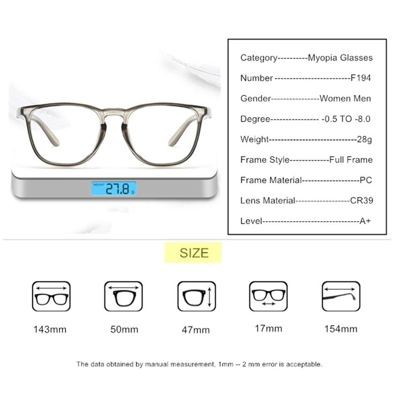 Prescription Glasses Power -0.5 To -8.0 Women Men Pollen Blocking Fully Enclosed Frame Goggles Spectacles For Nearsighted F194