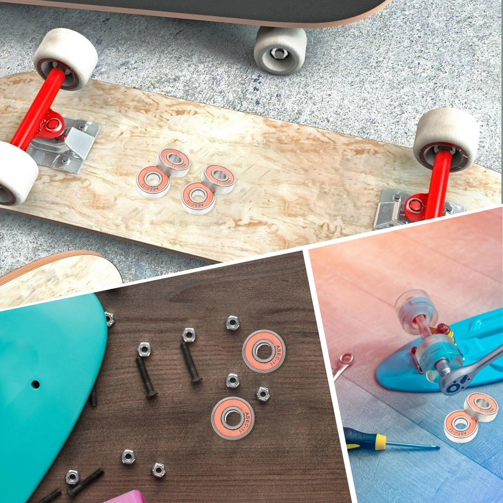 

8 Pcs Bearing Skateboard Long Carbon Steel Bearings Orange Longboard Accessories