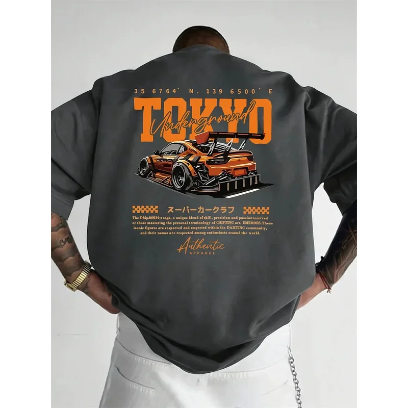 2026 Men's Summer Tokyo Pattern T-shirt Japanese Style Casual Loose Large Size Short Sleeve Round Neck Top