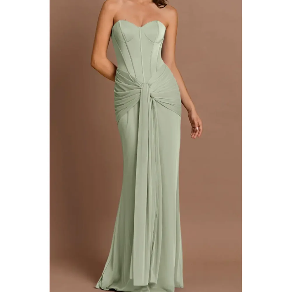 Light Mint Green Strapless Women Sleeveless Floor length Mermaid Evening Dress Formal Party Widding  Prom Gown