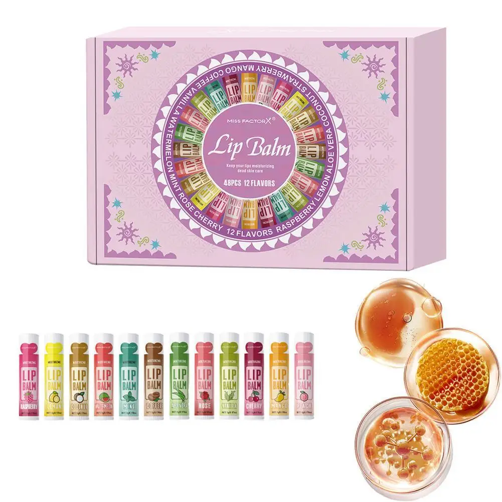 

48PCS Moisturizing Lip Balm Set, 12 Flavored Natural Lip Balms For Gifts Party Favors Norish Bulk Lip Balms Dry Cracked Lip Care
