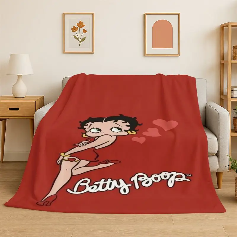 Retro Cartoon B-Betty B-Boop Cute Girl Flannel Blanket Soft Throw Blanket for Bedroom Living Room Bed office Picnic Fest Gift