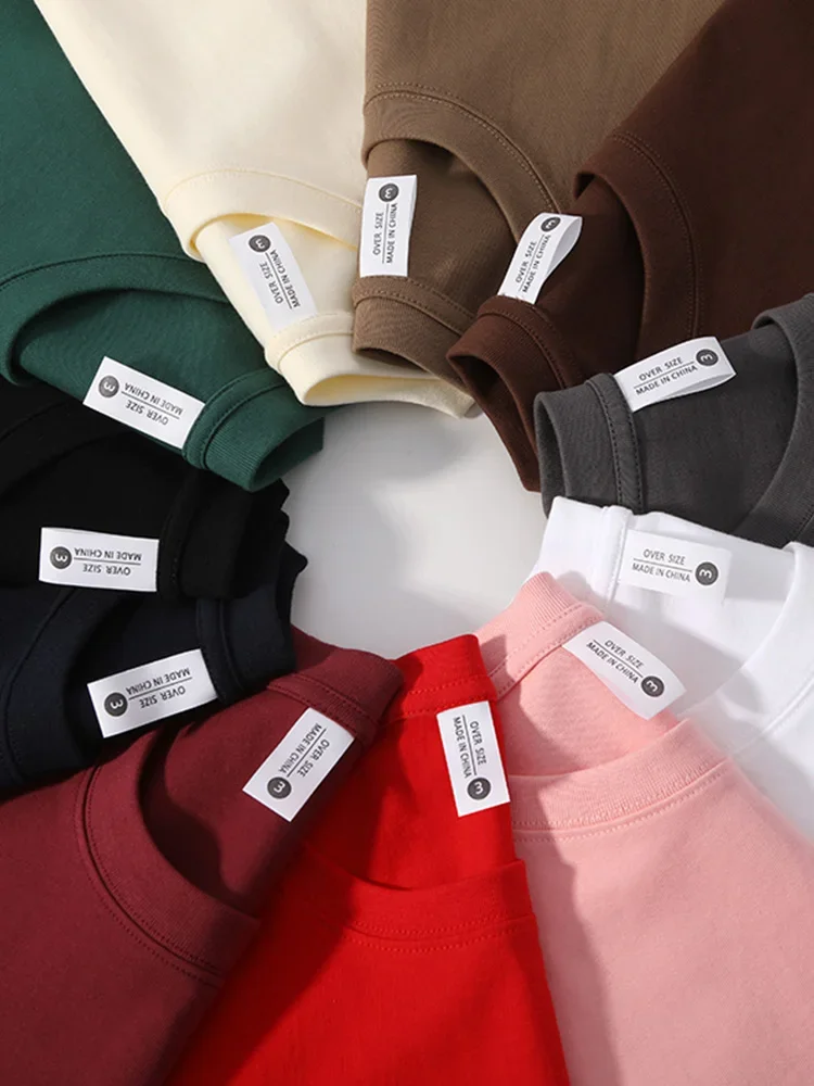 300gsm Heavy Cotton Summer T-shirts Men Korean Fashion O-Neck Short Sleeve Solid Color Casual Unisex Basic Tees Oversized Tshirt