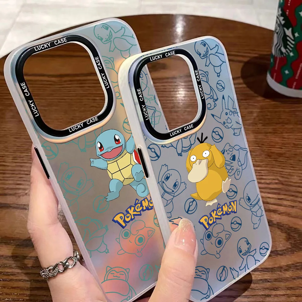 Matte Aurora Laser Gradient Cover Phone Case for Cartoon Pokémon Samsung Galaxy S24 S23 S22 S21 S20 FE Ultra Plus M53 5G